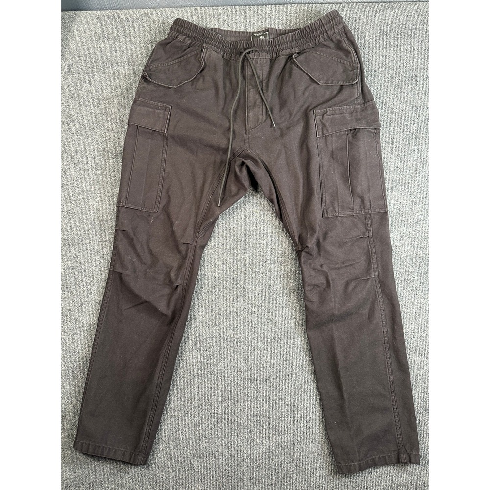 Prps Cargo Pants Men's Size XL 34" Black Cotton Drawstring Elastic Waist Tapered